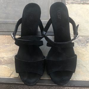 Ugg brand wedge sandals, black. Size 6.5.